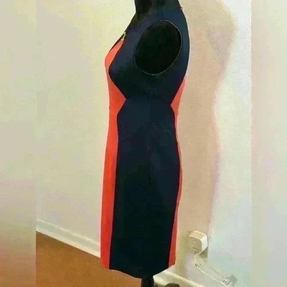 EnFocus Studio Sleeveless Coral & Navy Colorblock Midi Dress - Picture 4 of 5